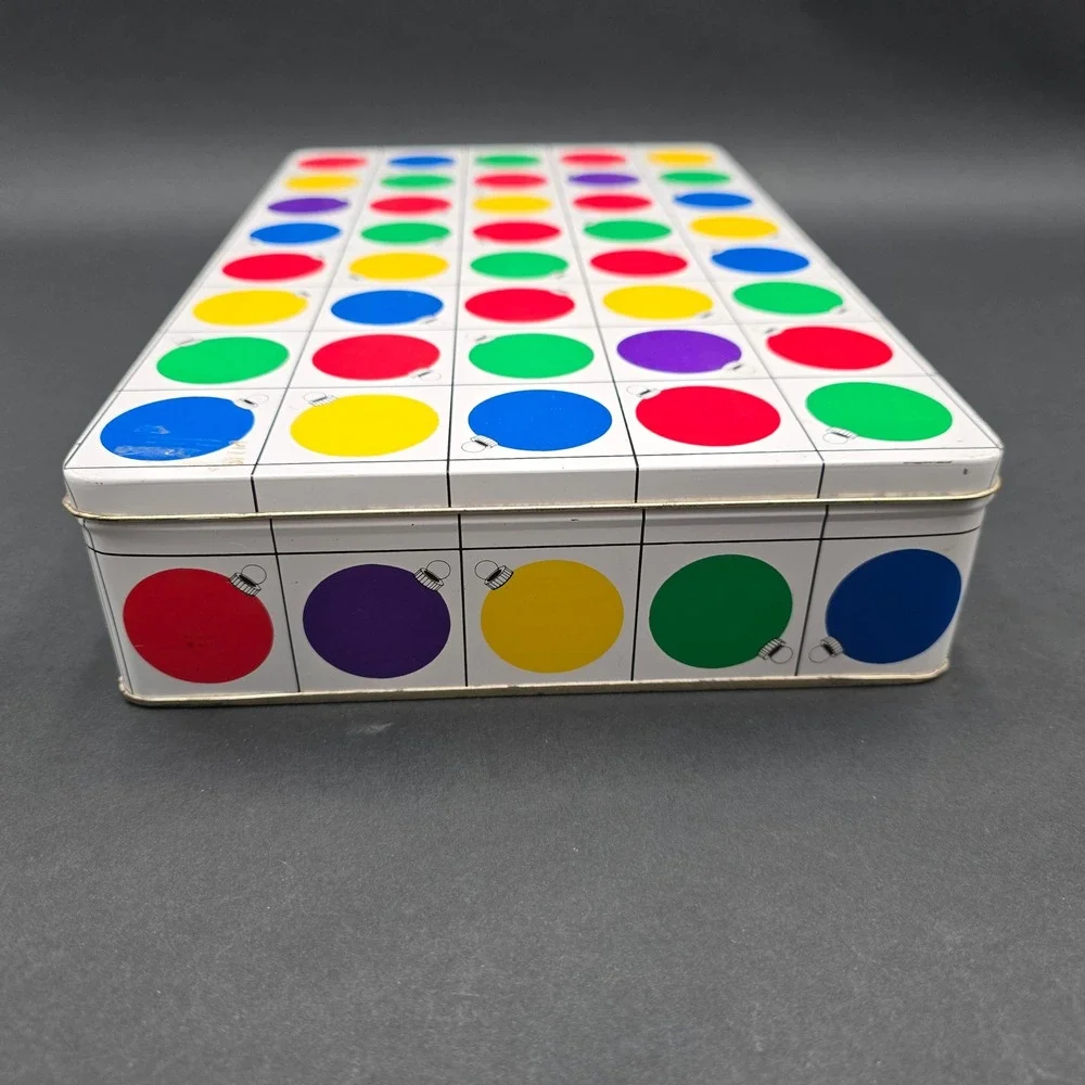 Vintage Christmas Ornament Pop Art Metal Tin Colorful Holiday Cookie Box Storage